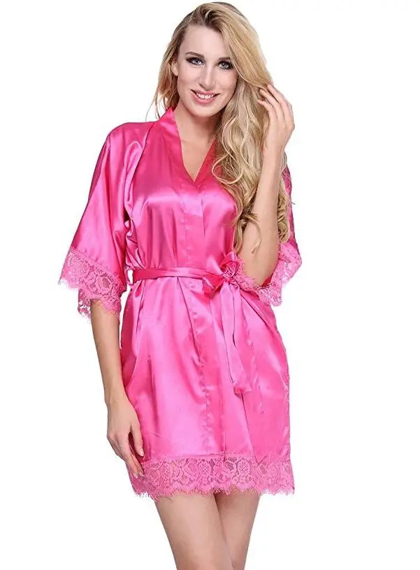Bridal Glow – Satin Lace Kimono Robe