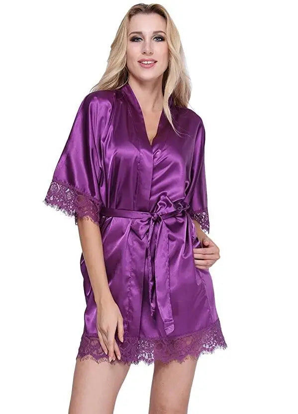 Bridal Glow – Satin Lace Kimono Robe