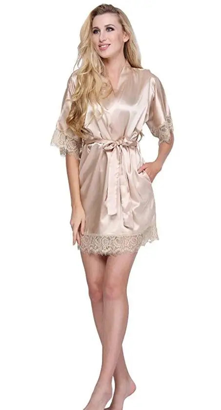 Bridal Glow – Satin Lace Kimono Robe