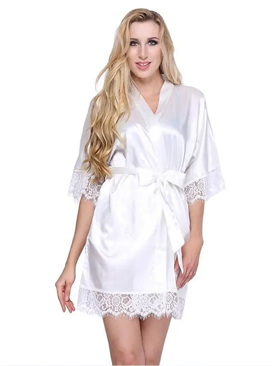 Bridal Glow – Satin Lace Kimono Robe