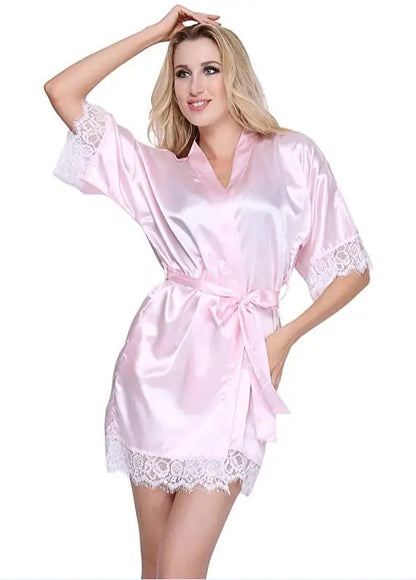 Bridal Glow – Satin Lace Kimono Robe