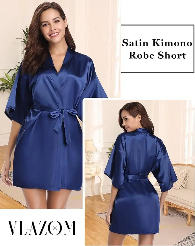 Emerald Grace – Satin Kimono Nightgown