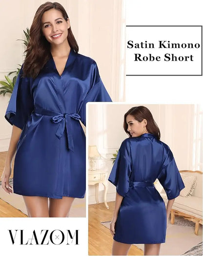 Emerald Grace – Satin Kimono Nightgown