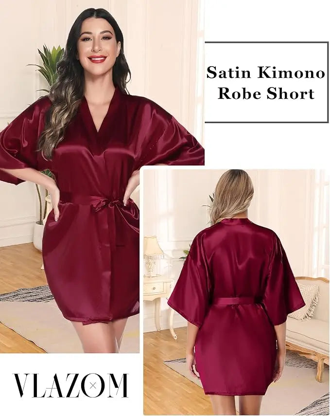 Emerald Grace – Satin Kimono Nightgown