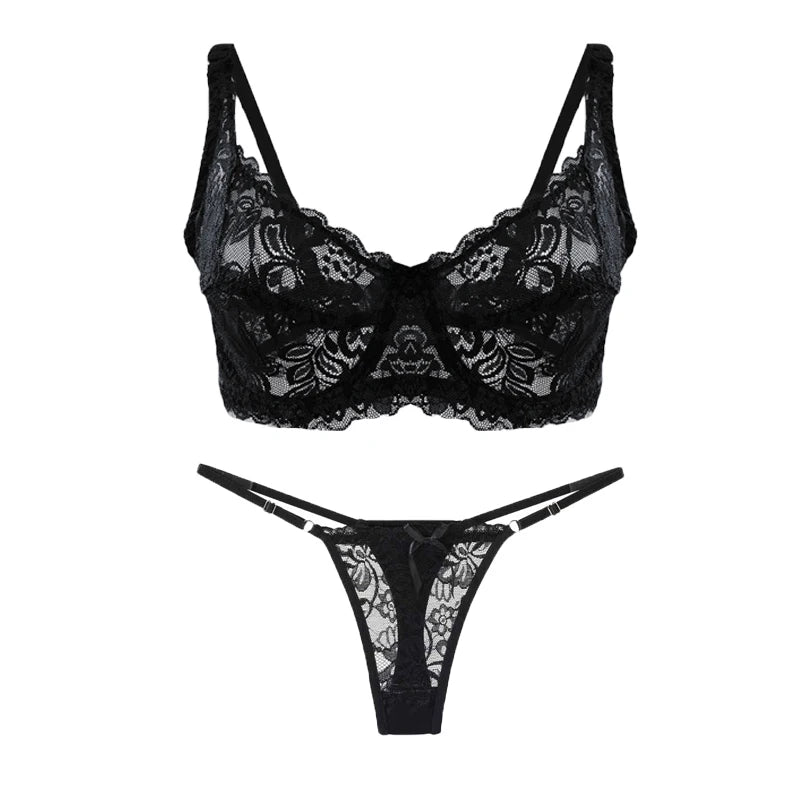 Lace Bra & Thong Set – Sexy Push Up Lingerie