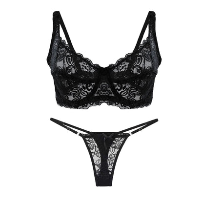 Lace Bra & Thong Set – Sexy Push Up Lingerie
