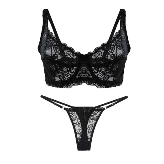 Lace Bra & Thong Set – Sexy Push Up Lingerie